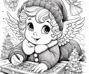 Coloriage Petit ange de Noel compose de la musique