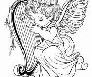 Coloriage Petit ange de Noel jouant de la harpe