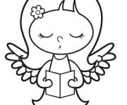Coloriage Petit ange de noel r&eacute;citant les chanson la nuit