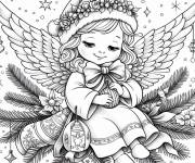 Coloriage Petit ange de Noel souriant qui va dormir