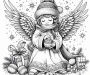 Coloriage Petit ange de Noel tenant une boule de sapin &agrave; colorier