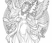 Coloriage Saint ange de noel avec des sapins et des motifs