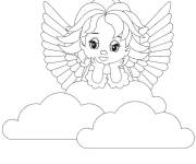 Coloriage Une ange de noel de cartoon sur les nuages