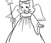 Coloriage Une charmante Ange avec baguette de Noel