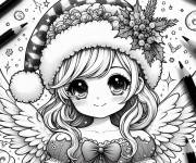 Coloriage Une charmante ange de noel entour&eacute;e des crayons de couleur