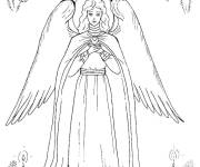 Coloriage Une charmante ange femme de Noel avec les d&eacute;corations de sapin