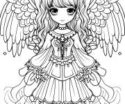 Coloriage Une charmante fille avec les ailes comme ange de Noel