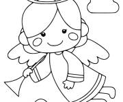 Coloriage Une toute petite ange mignonne de Noel avec trompette
