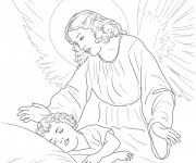 Coloriage Ange gardien et enfant dormant