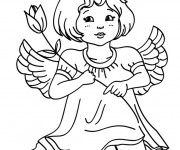 Coloriage Petite ange porte une fleure