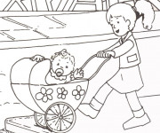 Coloriage Bébé dans sa poussette