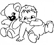 Coloriage Bébé et peluche ours