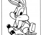 Coloriage B&eacute;b&eacute; lapin sur son avion