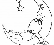 Coloriage Bébé sur la lune