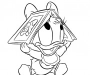 Coloriage Daisy Duck porte un livre sur sa tête