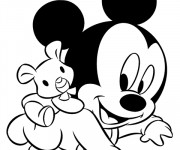 Coloriage Mickey Mouse bébé et sa peluche