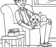 Coloriage et dessins gratuit Blippi &agrave; la maison avec son chat à imprimer