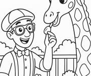 Coloriage Blippi au zoo avec le girafe
