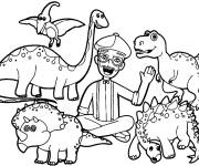 Coloriage Blippi avec de mignons dinosaures