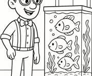 Coloriage Blippi avec l'aquarium des poissons