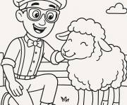 Coloriage Blippi avec le mouton dans la nature