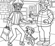 Coloriage Blippi avec le pompier et le chien