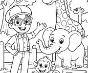 Coloriage Blippi avec les animaux