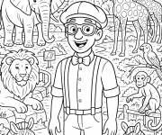 Coloriage Blippi avec les animaux de la Jungle