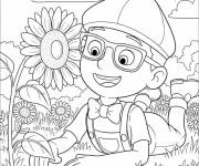 Coloriage Blippi avec les tournesols
