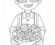 Coloriage Blippi avec un gros sac de bonbons