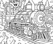 Coloriage Blippi comme conducteur de train