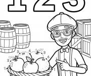 Coloriage Blippi compte les fruits du panier