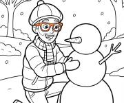 Coloriage Blippi construit le bonhomme de neige