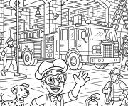 Coloriage Blippi dans la base des pompiers