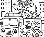 Coloriage Blippi dans le camion des pompiers style cartoon
