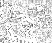 Coloriage Blippi dans le chantier