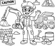 Coloriage Blippi dans le site du chantier