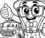 Coloriage Blippi devant le camion style cartoon