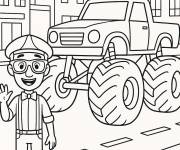 Coloriage Blippi devant un Monster Truck