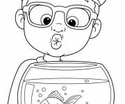 Coloriage Blippi devant un petit aquarium
