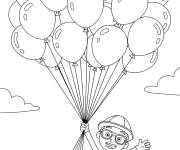 Coloriage Blippi en volant a l'aide des ballons