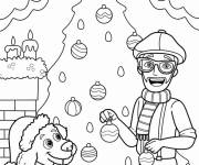 Coloriage Blippi et son chien d&eacute;core le sapin de noel