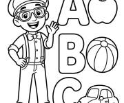 Coloriage Blippi &eacute;tudie l'alphab&egrave;te