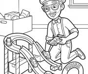 Coloriage Blippi fait la course avec des voitures miniatures