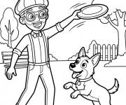 Coloriage Blippi joue avec son chien
