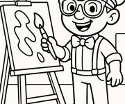 Coloriage Blippi l'artiste peignant sur un chevalet