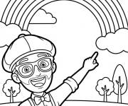 Coloriage Blippi montre un arc-en-ciel