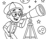 Coloriage Blippi observe les &eacute;toiles