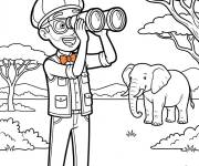 Coloriage Blippi observe un &eacute;l&eacute;phant de safari
