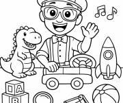 Coloriage Blippi parmi les jouets